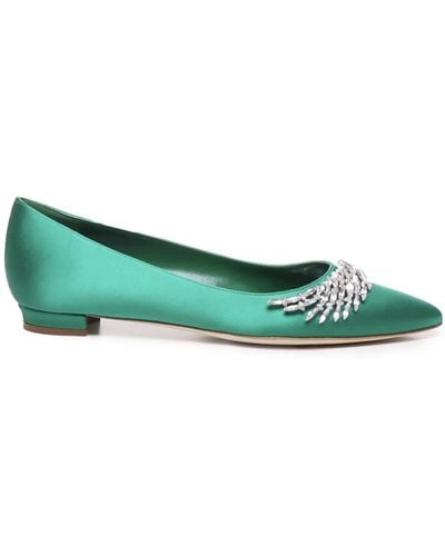 Manolo Blahnik Flat Court Shoes With Satin Jewel Buckle - Green