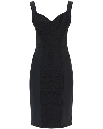 Dolce & Gabbana Corset-style Midi Dress In Powernet And Lace - Black