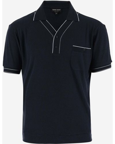 Giorgio Armani Wool And Viscose Blend Polo Shirt - Black