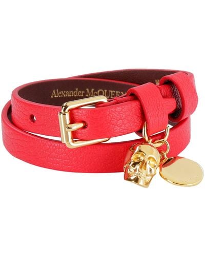 Alexander McQueen Skull Charm Leather Double-wrap Bracelet - Red