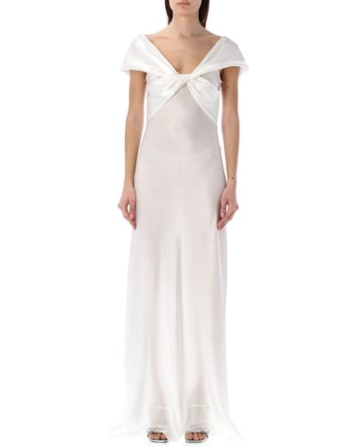 Alberta Ferretti Satin Long Dress - White