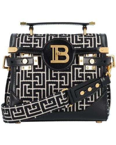 Balmain B-buzz 23 Jacquard Bag With Monogram Pattern - Black