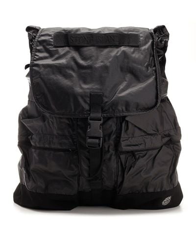 Stone Island Muslin Rubberized Canvas Backpack - Black