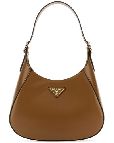 Prada Biscuit Leather Cleo Shoulder Bag - Brown