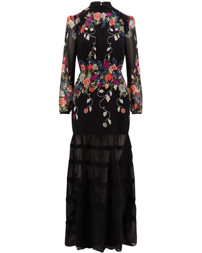 Saloni Jacqui-b Floral-print Maxi Dress - Black