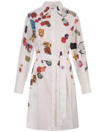 Marni Short Shirt Dress With Floral Print - White