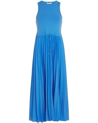 Tommy Hilfiger Sleeveless Midi Dress With Pleated - Blue