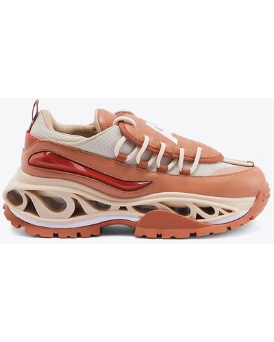 Acupuncture Ginger Lion Orange Leather And Beige Nylon Sneaker - Ginger Lion - Pink