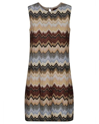 Missoni Zig-Zag Pattern Sleeveless Dress - Brown