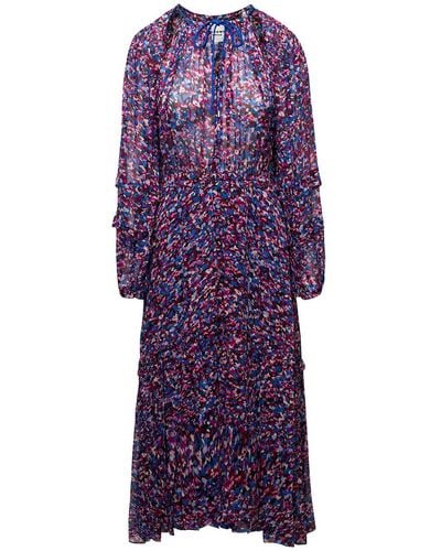 Isabel Marant Ed Maxi Tie-neck Dress With Graphic Print All-over In Viscose - Purple