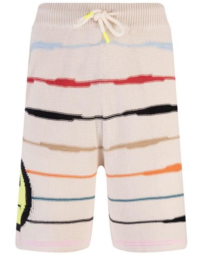 Barrow Butter Bermuda Shorts With Logo And Multicolor Stripes - White