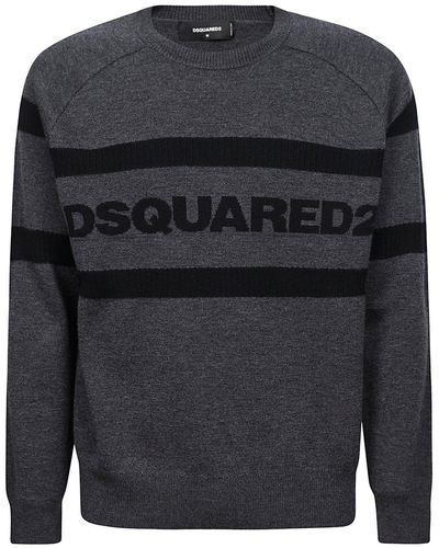 DSquared² Logo Intarsia Crewneck Knitted Sweater - Gray