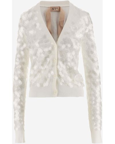 N°21 Sequined Cotton Cardigan - White