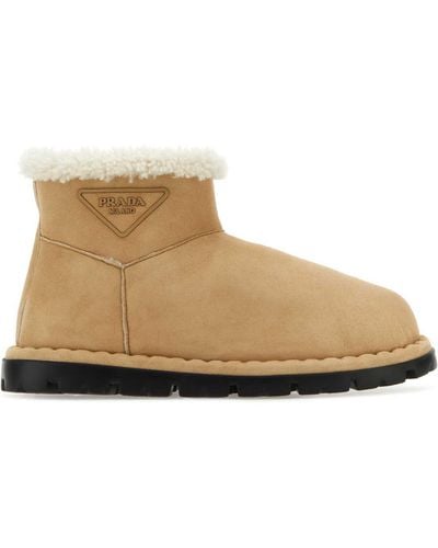 Prada Suede Ankle Boots - Natural