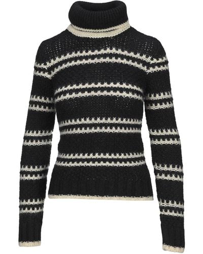 Saint Laurent Stripes Jaquard Sweater - Black