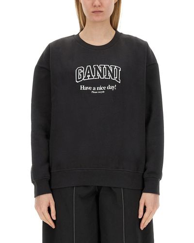 Ganni Sweatshirt With Logo - Black