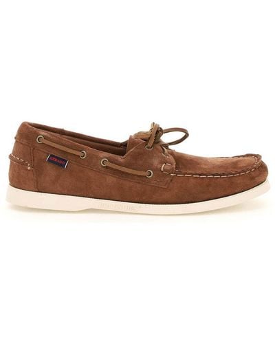 Sebago Lace-Up Round Toe Boat Shoes - Brown