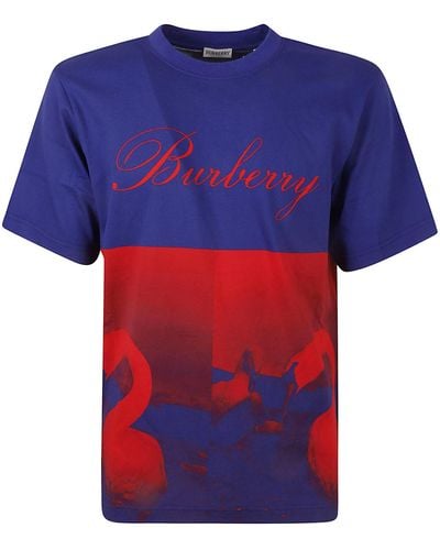 Burberry Swan-printed Two-toned T-shirt - Blue