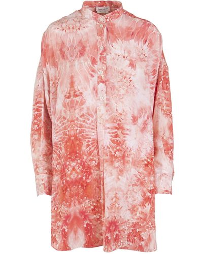 Alexander McQueen Woman Short Tunic Dress In Coral Silk - Pink