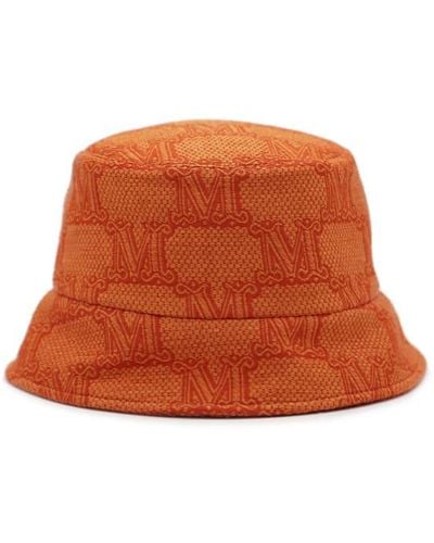 Max Mara Raffia Bucket Hat With All-Over Monogram - Orange