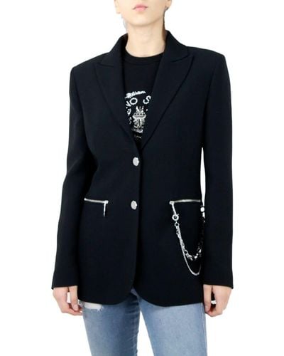 Ermanno Scervino Single-Breasted Jacket Made Of Soft Stretch Viscose, Two-Button Closure, Zip Pockets And Chain On The Pocket - Blue
