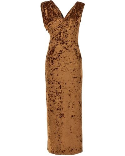 Atlein Crushed Velvet Long Dress - Brown