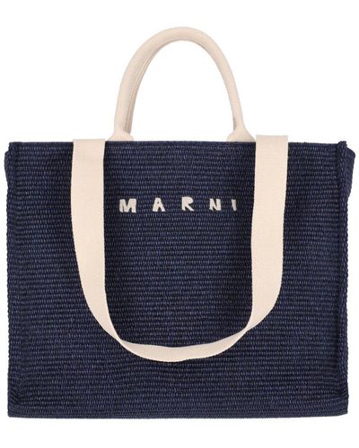 Marni Logo Embroidered Top Handle Bag - Blue