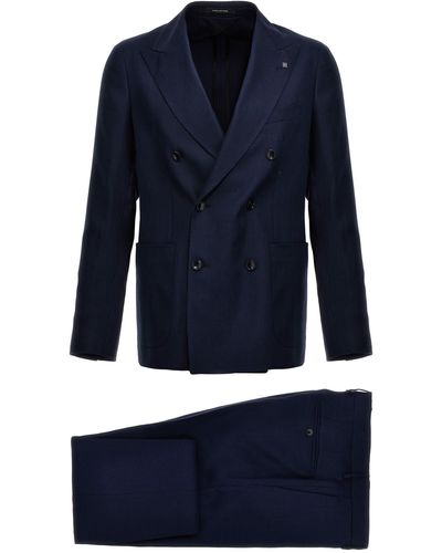 Tagliatore Double-Breasted Linen Suit - Blue