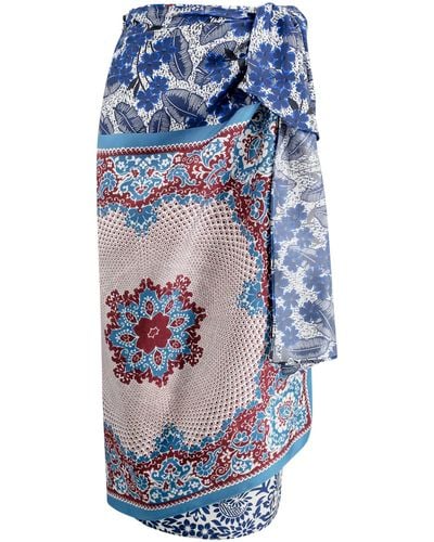 Weekend by Maxmara Printed Silk Sarong Skirt - Blue