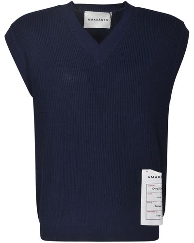 Amaranto Ribbed V-Neck Sweater - Blue