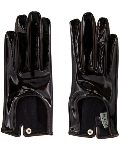 DURAZZI MILANO Patent And Calfskin Leather Gloves. Silk Lining - Black
