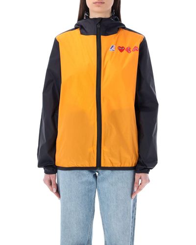 COMME DES GARÇONS PLAY Bicolor Waterproof Zip Jacket With Hood - Orange