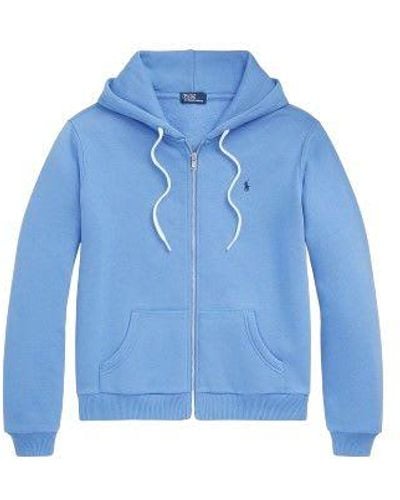 Polo Ralph Lauren Logo Embroidered Zipped Drawstring Hoodie - Blue