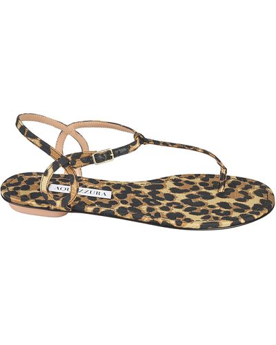Aquazzura Leopard Bare Flat Sandals - Metallic