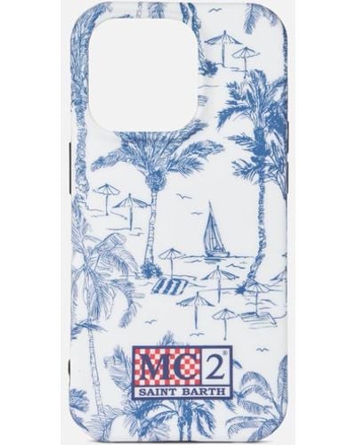 Mc2 Saint Barth Cover For Iphone 14 Pro With Toile De Jouy Print - Blue