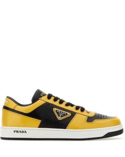 Prada Downtown Logo Leather Low-top Sneakers - Yellow