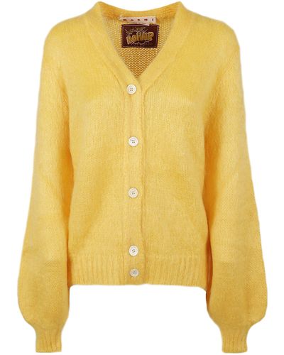 Marni Solid Color Brushed Fuzzy Wuzzy Cardigan - Yellow