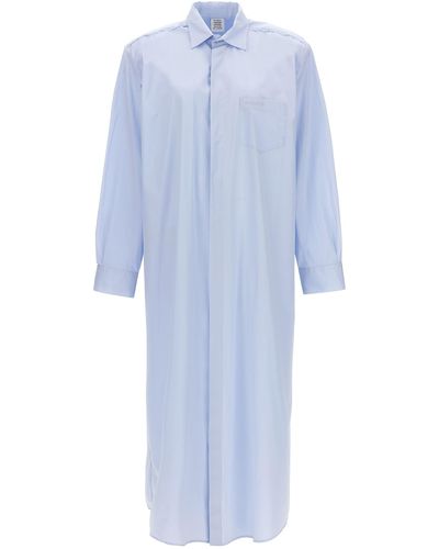 Vetements Logo Embroidery Long Shirt Dress Dresses - Blue