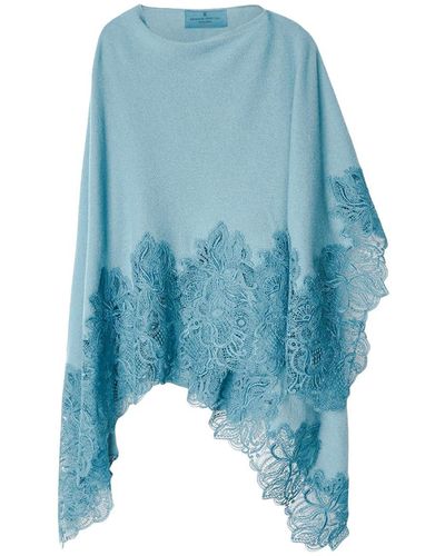 Ermanno Scervino Light 100% Cashmere Knitted Mantella - Blue