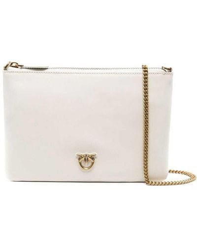 Pinko 'flat Love Bag' Shoulder Bag With Logo Patch In Smooth Leather Woman - White