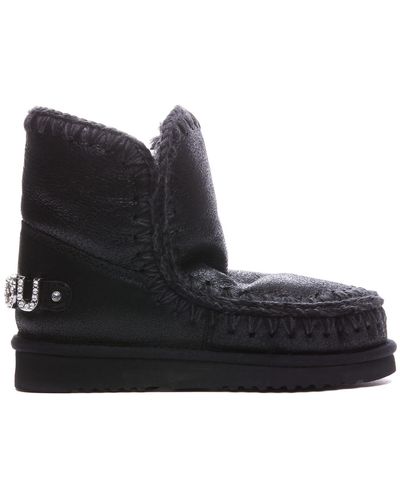 Mou Eskimo 18 Low Heels Ankle Boots In Black Leather