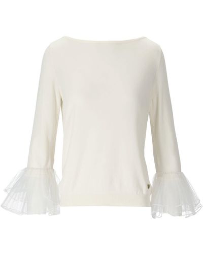 Twin Set Cream Sweater With Tulle Sleeves - White