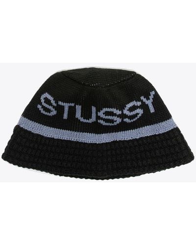 Stussy Jacquard Knit Bucket Hat Black Jacquard Knit Bucket With Logo - Jacquard Knit Bucket Hat