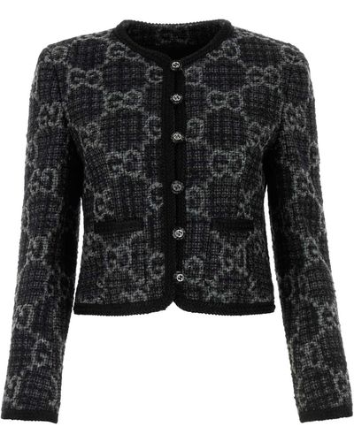 Gucci Embroidered Tweed Blazer - Black