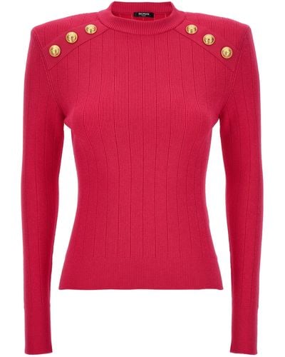 Balmain Logo Button Sweater Sweater, Cardigans - Red