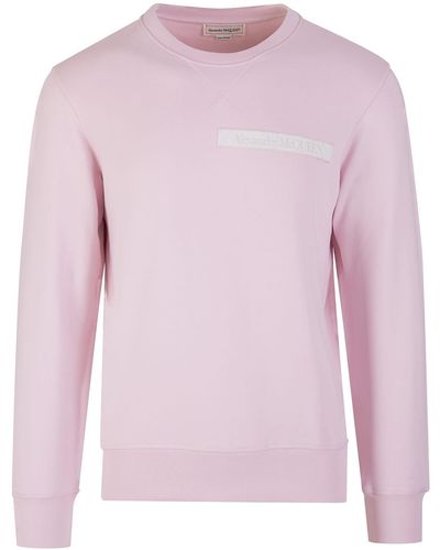 Alexander McQueen Man Sweatshirt With Selvedge Logo Band In Pink