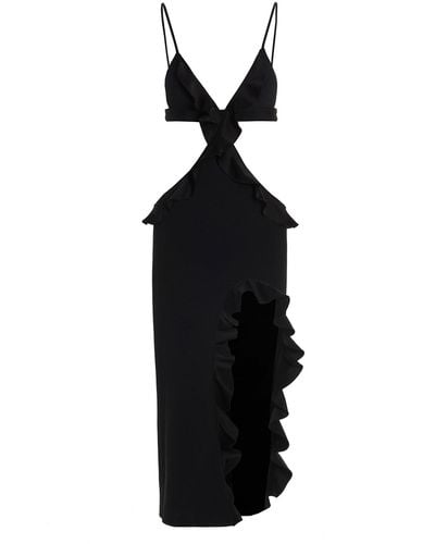 David Koma Ruffle-trimmed Asymmetrical Cutout Midi Dress - Black