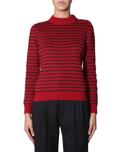 Saint Laurent Striped Cotton Sweater - Red