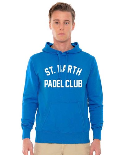 Mc2 Saint Barth Cotton Hooded Sweatshirt With St. Barth Padel Club Print - Blue