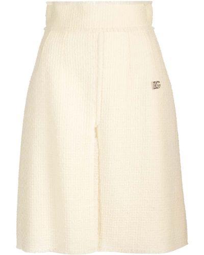 Dolce & Gabbana White Cotton Blend Mid Waist A-line Mini Skirt